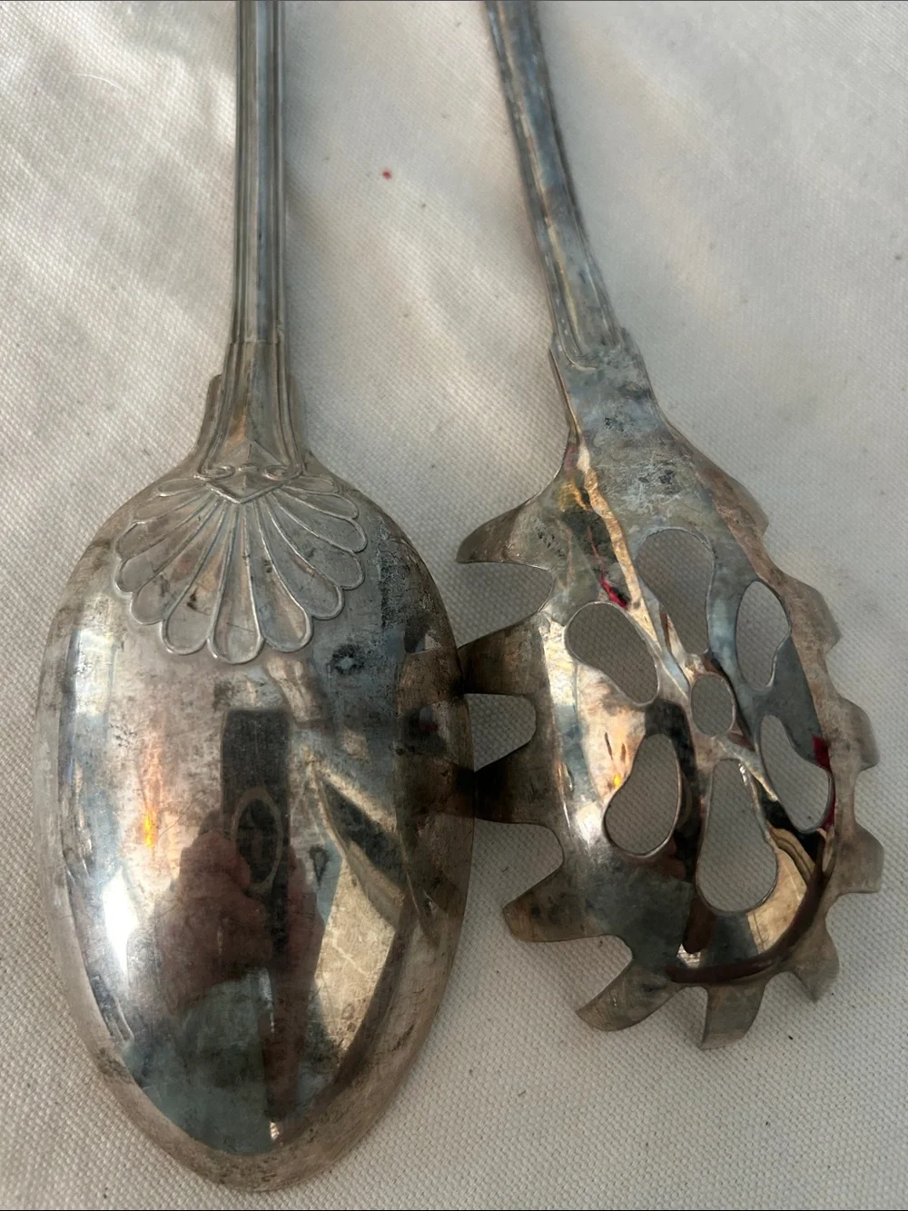 Vintage Silver-Plate Serving Spoon & Pasta Server Set of 2Ornate Seashell Motif